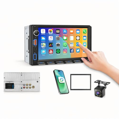 Fuluku 2 DIN bilradio med trådlös Carpaly&Android Auto& MirrorLink, 7 tum pekskärm för bilstereo med Bluetooth/FM/AUX/TF/bakkamera/SWC