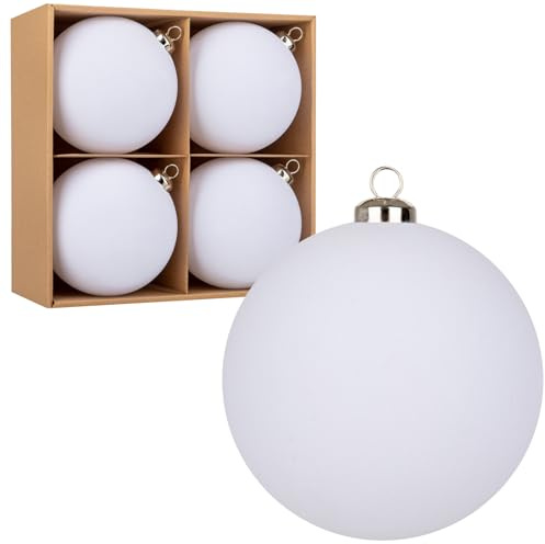 Hollyone 4 Stück Große Weihnachtskugeln aus Samt Weiß, 12cm Flockige Christbaumkugeln, Bruchsicherer Dekorativer Hängende Ornamente für Weihnachtsbaum Feiertage Party Weihnachtsdeko