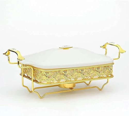Chafing Dish Buffet Set, White Ripple Ceramics Chafer, Rectangle Chafer and Buffet Warmer Set for Buffet Weddings, Parties, Banquets, Christmas, Catering Events,2.5L