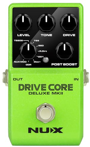 NUX | Drive Core Deluxe MKII Overdrive Pedal – 8 analoga lägen sann bypass, Post Boost, kompakt stompbox – för elgitarr, rörförstärkare, FX-loop, pedalbräda, chef, JHS, analog enhet