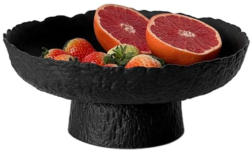 BZCWHWY Glass Fruit Bowl for Kitchen Counter, Black Pedestal Bowl, Large Footed Serving Bowl, Decorative Bowls for Centerpiece Home Decor, Modern Fruit Holder (Large 10.4 Inch)