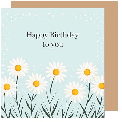 Edition Seidel Premium quadratische Geburtstagskarte mit Umschlag. Glückwunschkarte zum Geburtstag Happy Birthday Karte mit englischem Text Mann Frau Gänseblümchen Blume (GQ473 SW025)