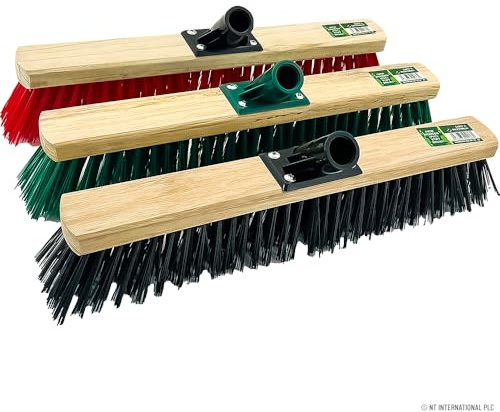 Set Of 2 Wooden Pvc Cleaning Brush Head - 45Cm Stiff Bristles Head | Broom, Replacement Heads, Indoor Outdoor Household Diy | Assorted Colours, Sweeping Cleaner