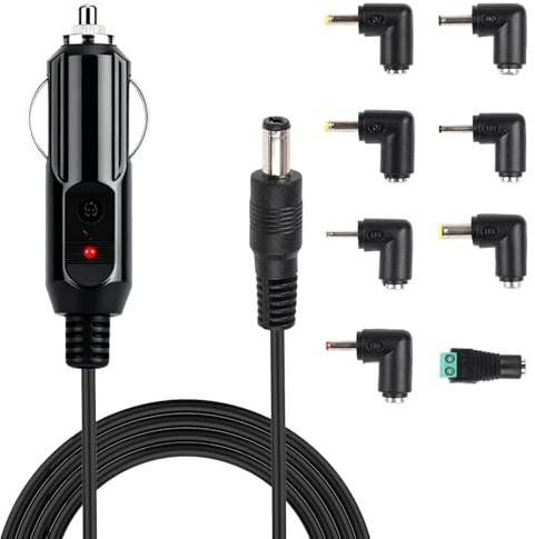 12V 3A 36W KFZ Ladegerät Universal Netzkabel Zigarettenanzünder mit 8 Tips | 5.5x2.1mm Universal Auto DC Netzteil Adapter 1,2m USB Kabel Auto-Ladekabel-Verlängerungsadapter für DVD Player GPS Tablet