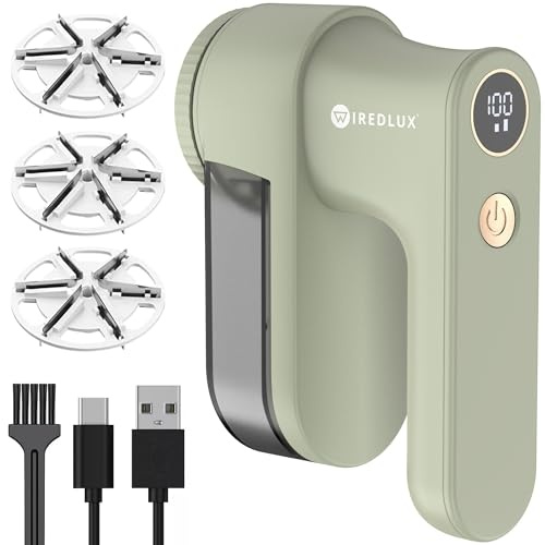 WiredLux Fusselrasierer elektrisch aufladbar für Kleidung – Fusselentferner & Pilling-Rasierer mit 3 Geschwindigkeiten, LED-Display, USB-Laden – tragbarer Entfussler mit Doppelschutz