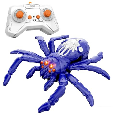 Rechargeable Climbing Spider, Wall Crawler Spiders, Electric Remote Controlled Robot Spiders with LED Eyes, RC Robot Animal Toys for Kids, Christmas Birthday Gifts for Boys & Girls (Purple Spider)