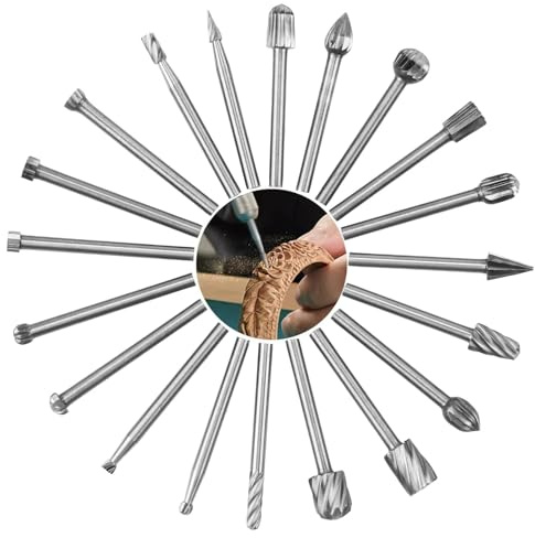NIYATA 20PCS Wood Carving Bits Set for Dremel, Tungsten Carbide Rotary Burrs with 3mm (1/8) Shank for Wood, Metal Engraving & Polishing