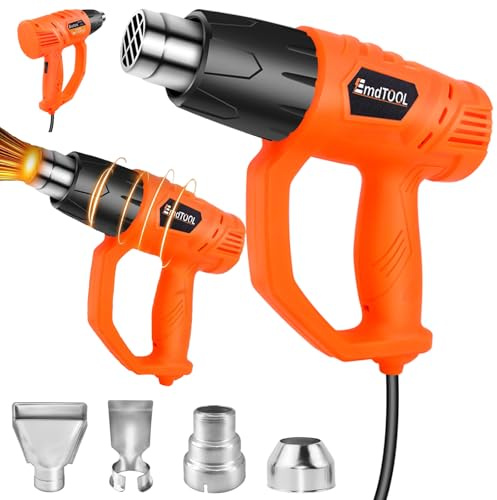 2000W Heat Gun Dual Temp with 300℃ & 600℃ Variable Temperature Control, Professional Electric Hot Air Gun with 4Nozzles, for Crafts, Paint Stripping, Heat Shrink, Vinyl Wrap, Candle Making, Resin