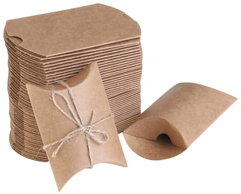 PENIKOKO 150 St Kraftpappers Presentaskar i Kuddförpackning med Jutesnöre Små Godislådor för Bröllop Födelsedag Jul och Fest Återvinningsbar och Lätt att Transportera
