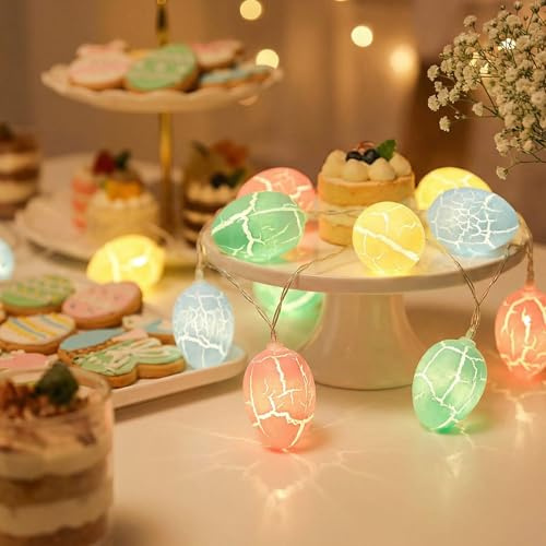 AebeChun Lichterkette Ostern, 2M 10 LED Osterlichterkette mit timer, Ostereier Lichterkette Batteriebetrieben, Osterdeko Outdoor für Tischdeko Osterkörbchen Oster Deko Party