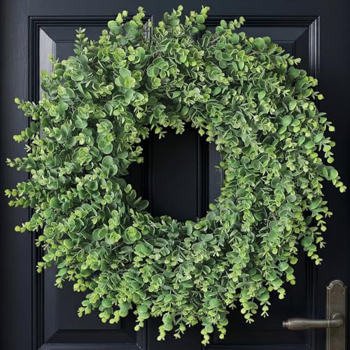 24 Real Touch Artificial Eucalyptus Wreath for Front Door - Fake Greenery Wreath with Realistic Feel, Faux Plant Wreath for Front Door Wall Windows Farmhouse Home Decor