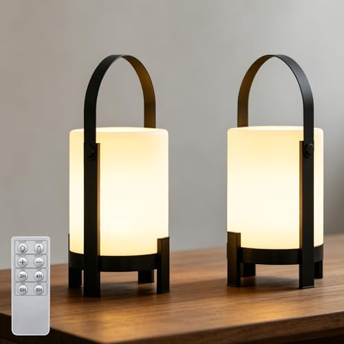 RWWR 2er-Set LED Outdoor Lampe Kabellos Dimmbar Tischlampe Campinglampe Mit Fernbedienung Und Timerfunktion Für Balkon Garten Hof Camping