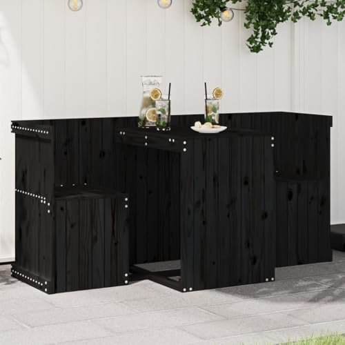kithwjll Balkonmöbel-Set 2-Sitzer Schwarz Massives Kiefernholz 158,5x72x75 cm Gartenmöbel Set Klein Outdoor Balkonmöbel für Terrasse mit stabilem Tisch Latten-Design