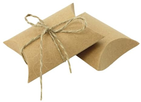COMPUKAS 100 Pezzi Scatoline Cuscino in Carta Kraft con Corda per Bomboniere Matrimonio Eleganti e Resistenti per Confezionare Caramelle e Cioccolatini