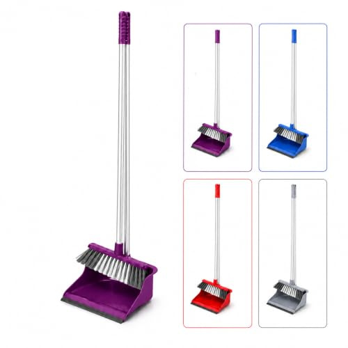 Long Handled Dustpan and Brush Set – Upright Sweeping Cleaning Tool with Stand-Up Dust Pan and Broom Set Easy Storage Design for Home, Kitchen, Office & Indoor Use, Assorted 1 Set