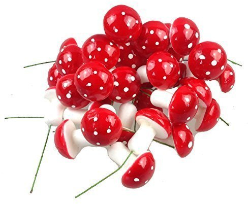 GMMH Deko Fliegenpilze am Drath, 35 St (25 mm) Steckpilze, Dekopilze Mini Pilze zum Basteln, Dekoration, Tischschmuck für Hochzeit, Kindergeburtstag, Miniatur Landschaften Garten, Weihnachten