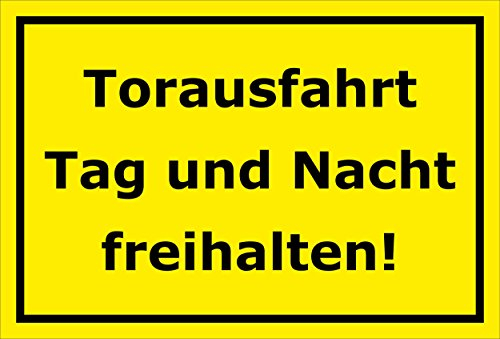 Melis-Folienwerkstatt Schild – Torausfahrt – Tag und Nacht freihalten – 15x20cm, 30x20cm und 45x30cm – Bohrlöcher Aufkleber Hartschaum Aluverbund -S00221C