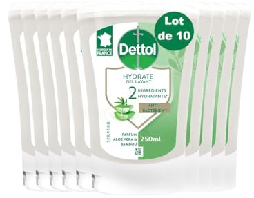 DETTOL 10 Recharges No-Touch Savon Liquide Mains 250ml - Action Nettoyante - Aloe Vera