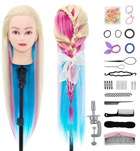 Neverland Beauty 66 cm, Övningshuvud för frisörer, frisyrhuvud för frisörsalong, sminkhuvud med 100 % syntetiskt hår