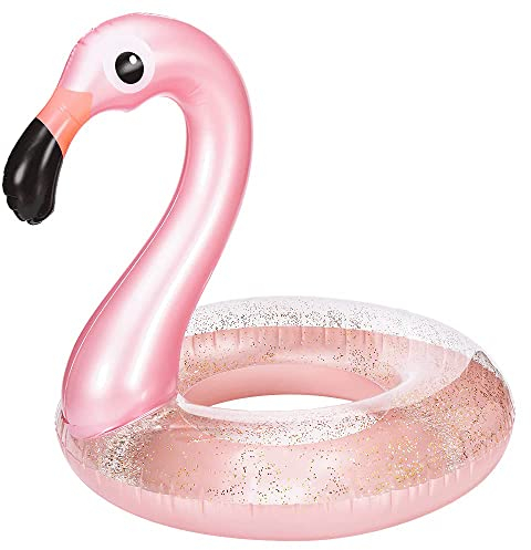 Oziral Fenicottero Rosa Gonfiabile, Glitter Fenicottero Gonfiabile Fenicottero Gonfiabili per Piscina Anello da Nuoto Dolce Giocattolo per Spiaggia Adulti Bambini 98 cm