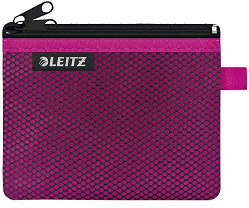 Leitz WOW Mäppchen mit 2 Fächern, Leichtläufiger Reißverschluss, Abwaschbar, Ideales Nylon-Portemonnaie, Größe S, 14 x 10,5 cm, Pink, 40110023