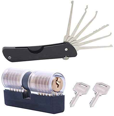 Loboo Idea Kit de crochetage 7 en 1 avec serrure d'entraînement 2 en 1 transparente avec e-guides pour serruriers débutants et professionnels