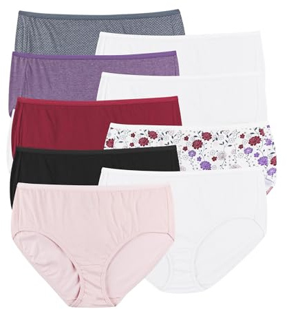 JUST MY SIZE Women's Plus Size Cool Comfort Cotton Brief 10-Pack, Assorted, 12