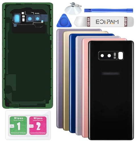 Eonpam Akkudeckel für Samsung Galaxy Note 8 N950 Schwarz | Backcover Original Qualität Rückseite Akkudeckel Rückseite Glas Back Glass Backcover Glas mit Kameraglas Reparatur Set.