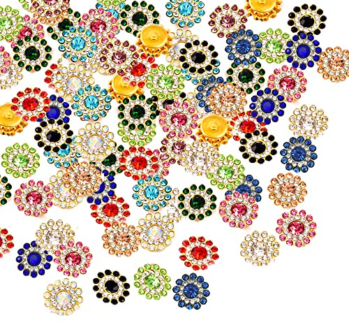 Primst 200 Stück Strass Knöpfe Strass Blume Nähen Buttons Blumenform Strasssteine Basteln mit Sockel 14MM für DIY Kleidung Schuhe Tasche Ohrringe