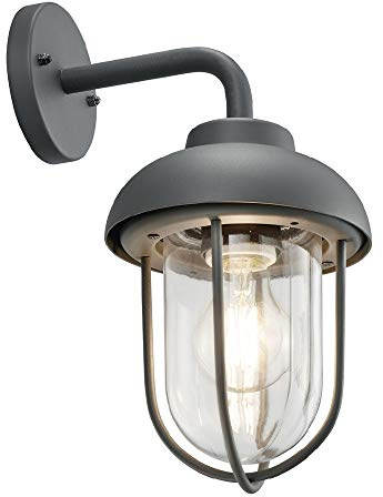 Britalia Anthracite Grey Outdoor Vintage Swan Neck Down Lantern Wall Light | 1 x E27 Lamp Bulb Required (Not Included) | IP44 Exterior Rated | Garden & Patio