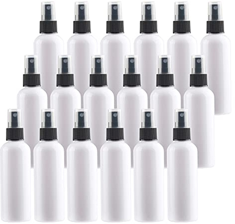 TIANZD 24 Pieces Empty 100 ml White PET Plastic Fine Mist Pump Spray Bottles with Black Top Portable Sprayer for Perfume Water Cosmetic Travel Containers Refillable, 2x Funnel