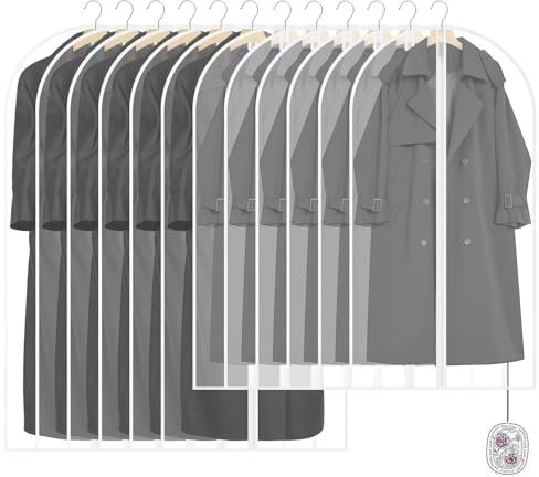 Peoueu Kleidersack,12 Stück Transparent Kleidersäcke mit Duftsäckchen,60 x 120/100cm Anzugtasche,Kleid Organizer Mottensicher,Kleiderschutzhülle für Abendkleid,Brautkleid,Mäntel,Hemden