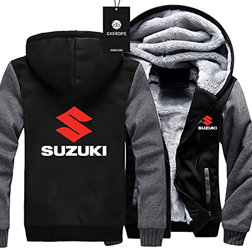 SPONYBORTY Épaissir Velours à Capuche Su-ZUki Logo Impression Cardigan Veste Chaude Hommes Femme Sweat décontracté Coupe-Vent Doudounes Taie d'oreiller/D/L