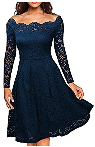 Vasreyy Damen One Shoulder Kleid Overall Elegant Prinzessin Ballkleid Spitze Langarm Einfarbig A-Linie Kleider Hohe Taille Swing Spitzenkleid Knielang Abendkleid Gelbes