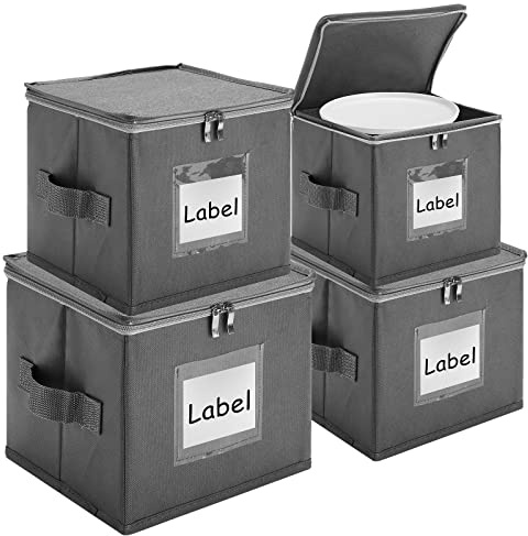 Karenhi 4 Pcs China Storage Containers Hard Shell, China Plate Storage Containers with Lid Stackable Platter box for Dishes Plates, Grey