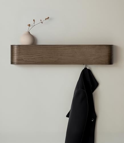 KAZAI. Väggmonterad Kroklist 'Toke' | Modern Design Kroklist med Dolda Väggkrokar | Krokar för kappor med Massiv Träfanérpanel | Ek, mörk