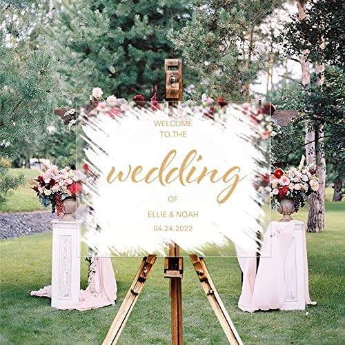 Funlucy Signij personnalisé de bienvenue de mariage, panneau de bienvenue personnalisé en acrylique, panneau de réception de mariage, panneau de mariage en plein air, panneau de mariage 40 x 50 cm