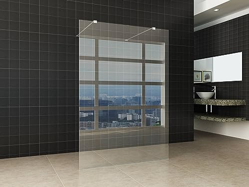 Saqu Clear Duschwand mit chrom Wandprofil 140x200 cm - Walk in Dusche mit Stabilisator - NANO Glas Duschtrennwand Badewanne Duschwand Nanoglas