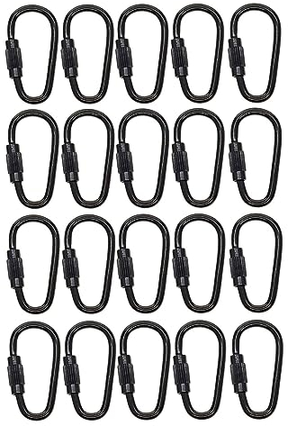 Perfeclan 20 Stück Mini Karabinerhaken mit Schraubverschluss, Schwarz Stahl