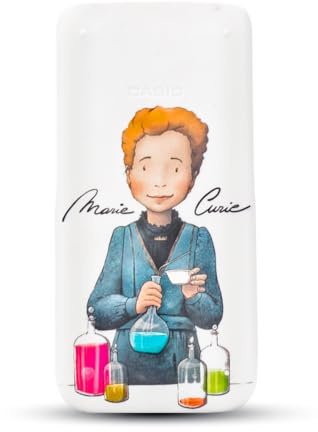 CASIO Schutzhülle für wissenschaftlichen Taschenrechner SPX II mit Marie-Curie-Illustration, entworfen von Raquel Riba