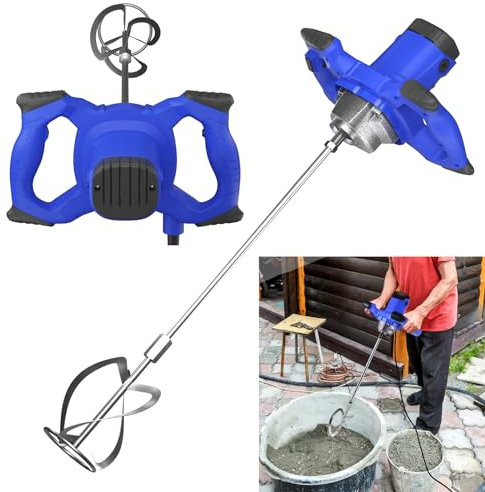 Electric Paddle Mixer Machine 2600W Portable Cement Mixer with 6 Speed, Handheld Mixing Paddle with M14 Threaded Rod for Mortar, Paint, Grout, Plaster, Thinset