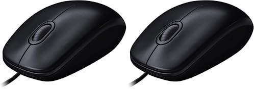 Logitech M90 Maus mit Kabel, 1000 DPI Sensor, USB-Anschluss, 3 Tasten, Für Links- und Rechtshänder, PC/Mac - Grau (Packung mit 2)