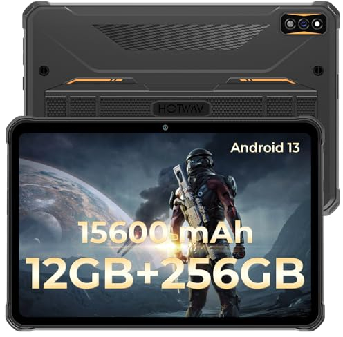 HOTWAV R7 Outdoor Tablet 10.1 Zoll HD+, 12GB(6GB+6GB) RAM+256GB ROM(2TB Erweiterbar) 15600mAh Akku Octa-Core Android 13, 16MP Kamera IP68 Wasserdicht Tablet PC Dual SIM 4G LTE/5G WiFi/GPS/OTG
