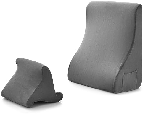COSTWAY Lesekissen mit Tablet-Kissenständer, Keilkissen für Bett und Sofa, ergonomisches Rückenkissen mit Seitentaschen und waschbarem Bezug, Stützkissen für Nacken, Rücken, Beine, Grau
