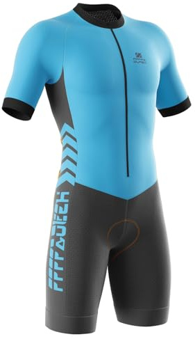 2024 Nuovi Tuta da triathlon da uomo, Ciclismo Body Skinsuit All'aperto Sportswear Abbigliamento Triathlon with Gel Pad per Nuoto/Corsa/Ciclismo, con imbottitura in gel (Azzurro,M)