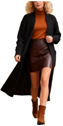 Shuanghao Suéter Térmico-Engrosado Otoño-Invierno Sexy-Moda Mujer - Cardigan Largo de Punto de Casual Suelto Manga Larga Suave Nuevos Chaqueta de Punto Retro Algodón Color Sólido Mujeres Blanco S