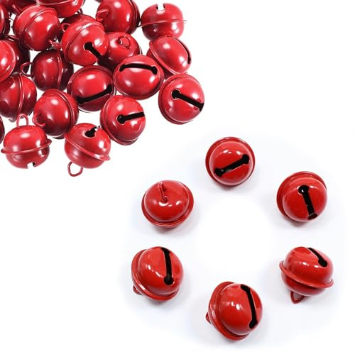 50 cascabeles rojos redondos de metal para manualidades, pequeñas campanas de Navidad de colores para Navidad, campanillas de viento, adornos de joyería, decoración de fiestas en el hogar