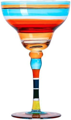 Supercap - Margarita Glasses, Hand Blown for Cocktails, Classic Bar Glasses, Perfect for Home, Restaurants,Parties and Wedding (Blue Ripple, 1pcs)