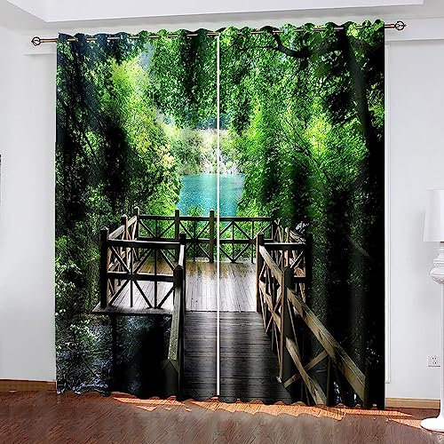 Verdunkelungsvorhänge Kräuselband Grüne Waldholzbrückenlandschaft 2 X 85 X 200 Cm Set Kindergardinen Mädchen Verdunkelungsvorhänge Mit Ösen Blickdichter Kinderzimmer Schlafzimmer Vorhang -0K1Z2M7U2K6P