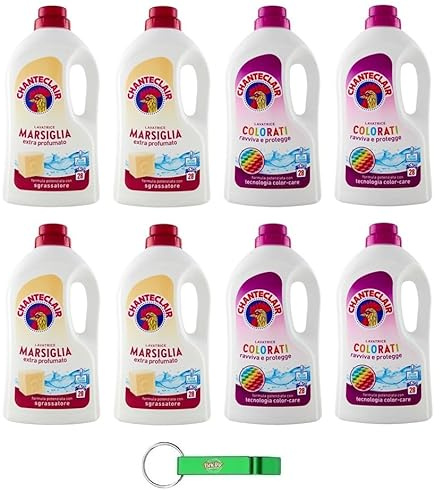 8x Chanteclair Lavatrice Testpaket Marseille + Colorati - Flüssigwaschmittel für die Waschmaschine - Waschmittel 28 Wäschen 1260ml + Beni Culinari Kostenloser Schlüsselanhänger